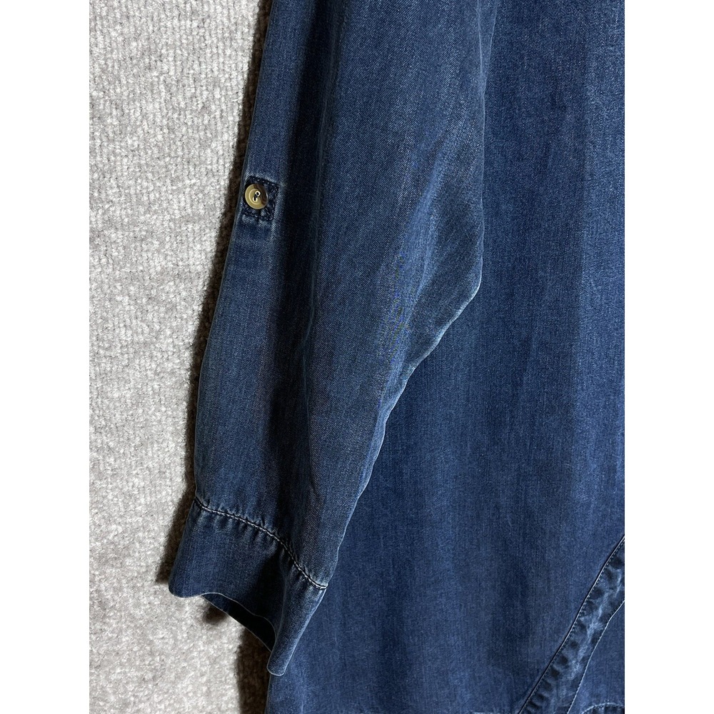 Soft Surroundings Chambray Tunic Top Womens Size Large Blue Long Sleeve Roll Tab - Picture 5 of 8